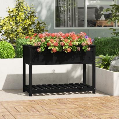Jardinieră cu raft, negru, 111,5x54x81 cm, lemn masiv de pin GartenMobel Dekor