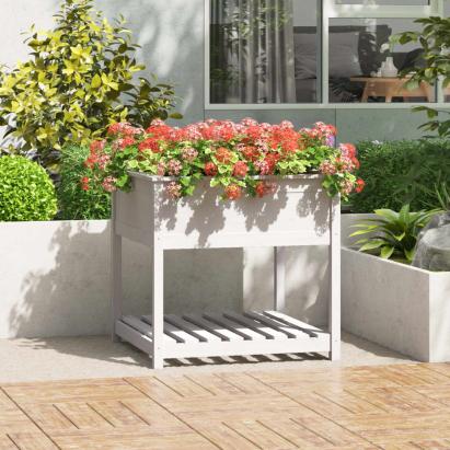 Jardinieră cu raft, alb, 82,5x82,5x81 cm, lemn masiv de pin GartenMobel Dekor