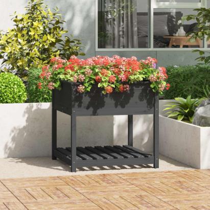 Jardinieră cu raft, gri, 82,5x82,5x81 cm, lemn masiv de pin GartenMobel Dekor