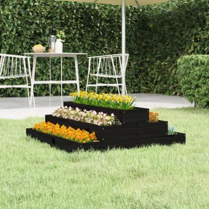 Jardinieră, negru, 80x80x27 cm, lemn masiv de pin GartenMobel Dekor