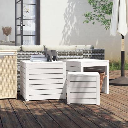 Set cutie de grădină, 3 piese, alb, lemn masiv de pin GartenMobel Dekor