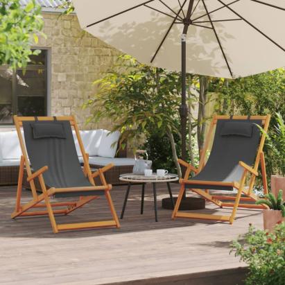 Scaune de plajă pliante, 2 buc., gri, material textil GartenMobel Dekor