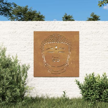 Decor perete de grădină 55x55 cm design cap Buddha oțel Corten GartenMobel Dekor