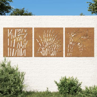 Decor de perete 3 buc. 55x55 cm model iarba oțel Corten GartenMobel Dekor