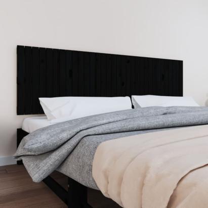 Tăblie de pat pentru perete, negru, 204x3x60 cm, lemn masiv pin GartenMobel Dekor