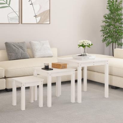 Mese suprapuse, 3 buc., alb, lemn masiv de pin GartenMobel Dekor