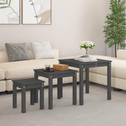 Mese suprapuse, 3 buc., gri, lemn masiv de pin GartenMobel Dekor