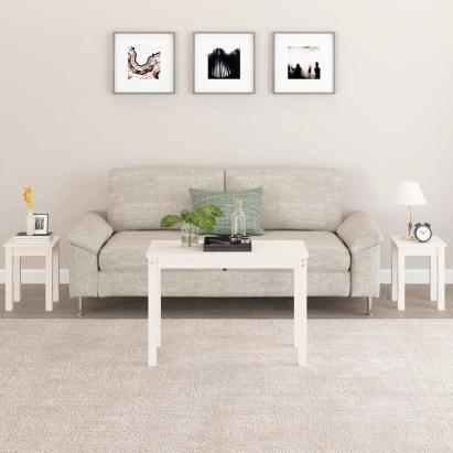 Mese suprapuse, 3 buc., alb, lemn masiv de pin GartenMobel Dekor