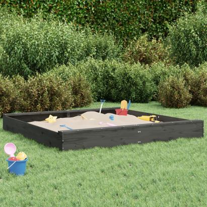 Cutie de nisip pătrată cu scaune, gri, lemn masiv de pin GartenMobel Dekor