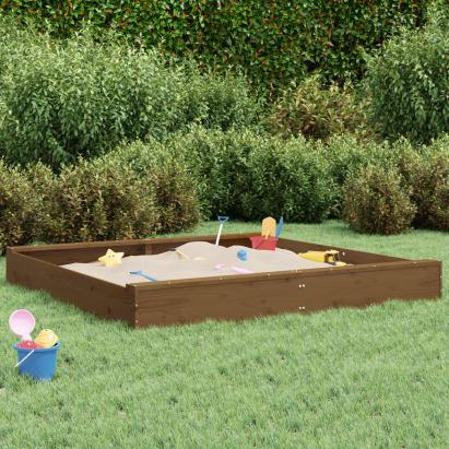 Cutie de nisip pătrată cu scaune, maro miere, lemn masiv de pin GartenMobel Dekor