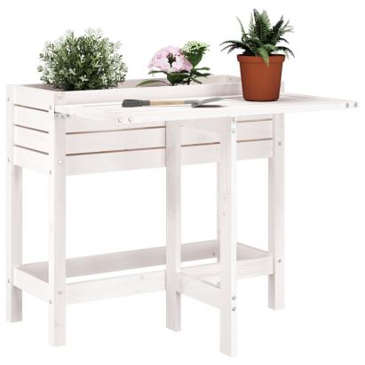 Jardinieră de grădină cu blat pliabil alb lemn masiv pin GartenMobel Dekor