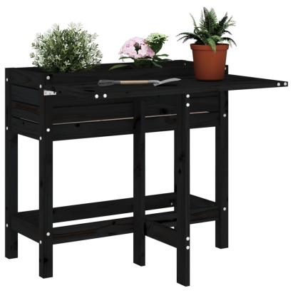 Jardinieră de grădină cu blat pliabil negru lemn masiv pin GartenMobel Dekor