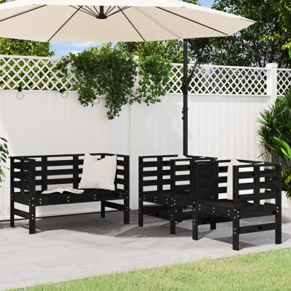Set mobilier de grădină, 3 piese, negru, lemn masiv pin GartenMobel Dekor