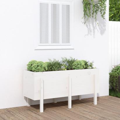 Strat înălțat de grădină, alb, 121x50x57 cm, lemn masiv de pin GartenMobel Dekor