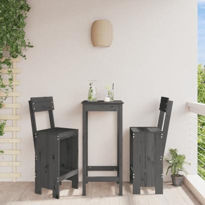 Taburete de bar, 2 buc., gri, 40x48,5x115,5 cm, lemn masiv pin GartenMobel Dekor