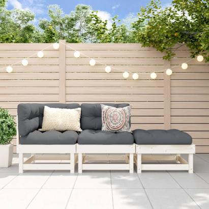 Set mobilier de grădină, 3 piese, alb, lemn masiv de pin GartenMobel Dekor