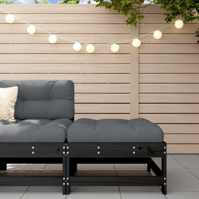 Taburet de grădină cu pernă, negru, lemn masiv de pin GartenMobel Dekor