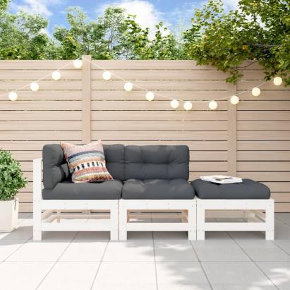 Set mobilier de grădină, 3 piese, alb, lemn masiv de pin GartenMobel Dekor