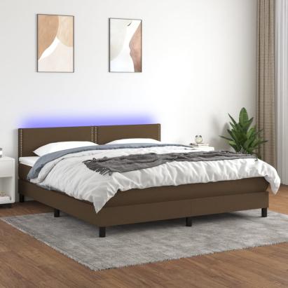 Pat cu arcuri, saltea și LED, maro închis, 160x200 cm, textil GartenMobel Dekor