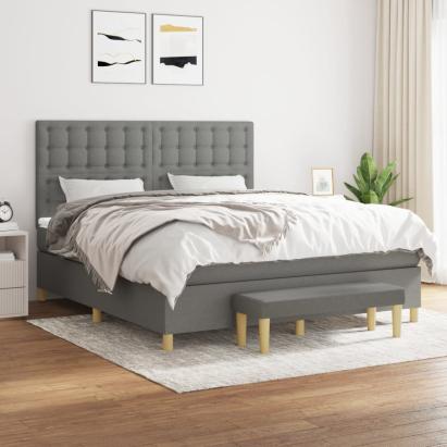 Pat box spring cu saltea, gri închis, 180x200 cm, textil GartenMobel Dekor