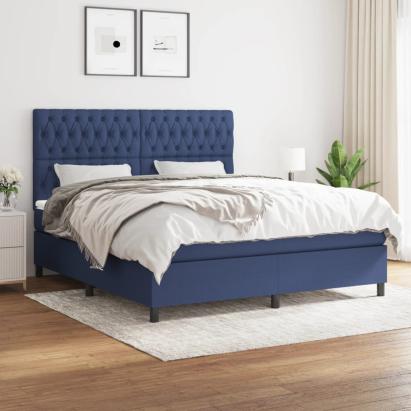 Pat box spring cu saltea, albastru, 180x200 cm, material textil GartenMobel Dekor