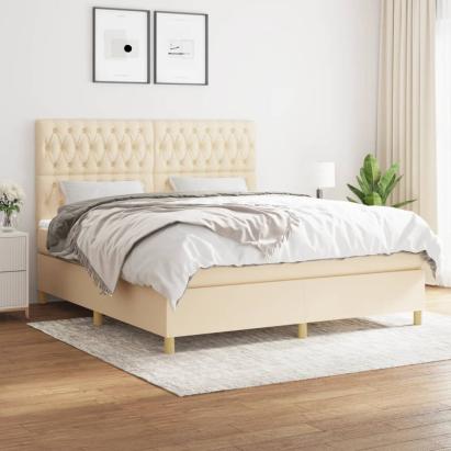 Pat continental cu saltea, crem, 180x200 cm, textil GartenMobel Dekor