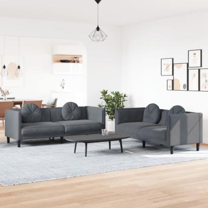 Set canapea cu perne, 2 piese, gri închis, catifea GartenMobel Dekor