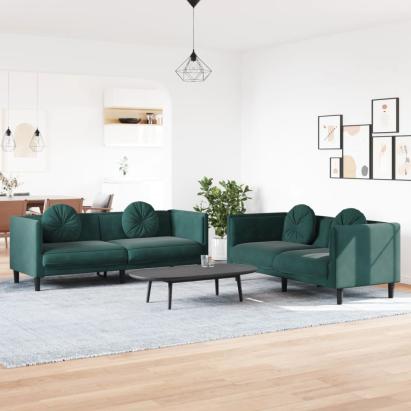 Set canapea cu perne, 2 piese, verde închis, catifea GartenMobel Dekor