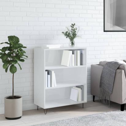Bibliotecă, alb extralucios, 69,5x32,5x90 cm, lemn prelucrat GartenMobel Dekor