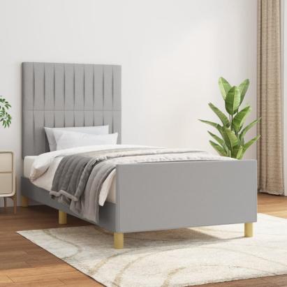 Cadru de pat cu tăblie, gri deschis, 100x200 cm, textil GartenMobel Dekor