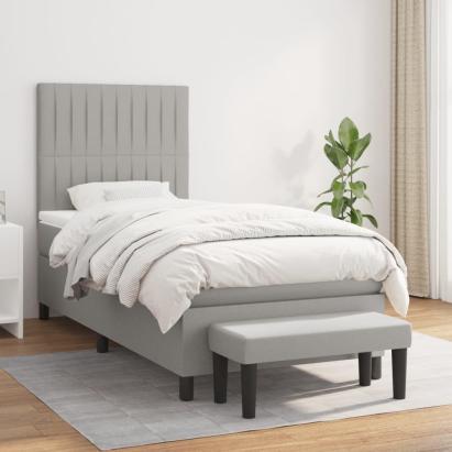 Pat box spring cu saltea, gri deschis, 100x200 cm, textil GartenMobel Dekor