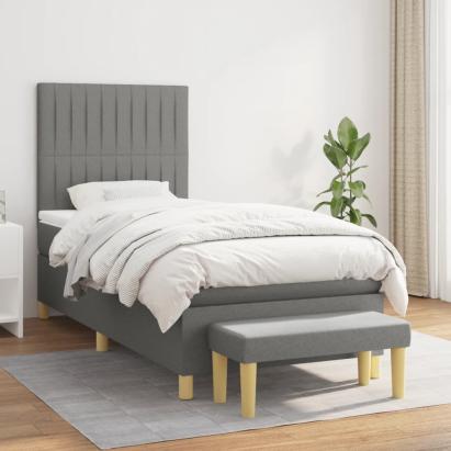 Pat box spring cu saltea, gri închis, 80x200 cm, textil GartenMobel Dekor