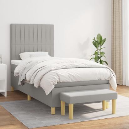 Pat box spring cu saltea, gri deschis, 100x200 cm, textil GartenMobel Dekor