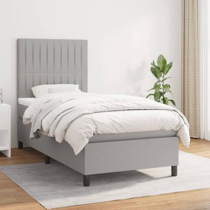 Pat box spring cu saltea, gri deschis, 100x200 cm, textil GartenMobel Dekor