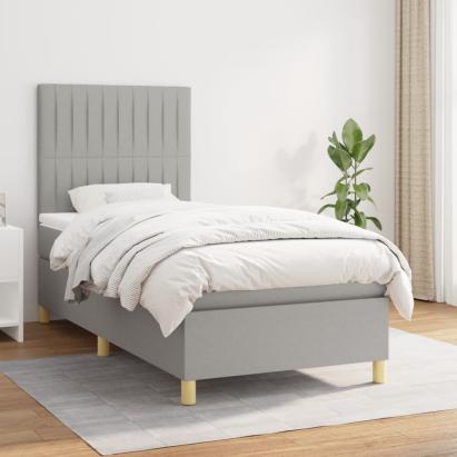 Pat box spring cu saltea, gri deschis, 100x200 cm, textil GartenMobel Dekor