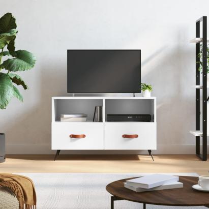 Comodă TV, alb extralucios, 80x36x50 cm, lemn prelucrat GartenMobel Dekor
