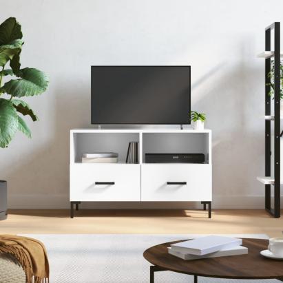 Comodă TV, alb extralucios, 80x36x50 cm, lemn prelucrat GartenMobel Dekor