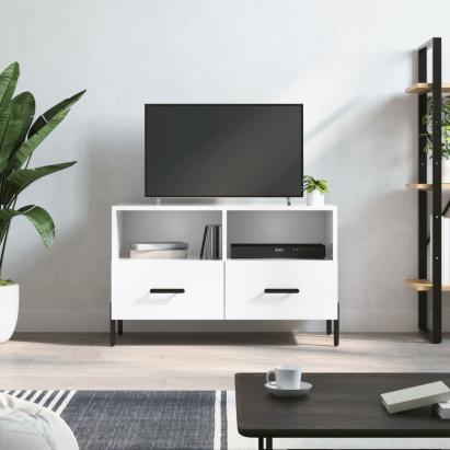 Comodă TV, alb extralucios, 80x36x50 cm, lemn prelucrat GartenMobel Dekor