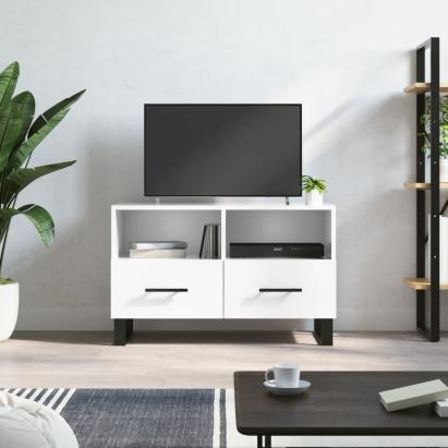 Comodă TV, alb extralucios, 80x36x50 cm, lemn prelucrat GartenMobel Dekor