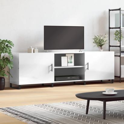 Comodă TV, alb extralucios, 150x30x50 cm, lemn compozit GartenMobel Dekor