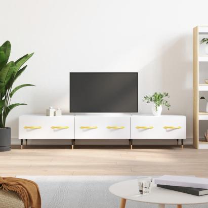 Comodă TV, alb extralucios, 150x36x30 cm, lemn prelucrat GartenMobel Dekor