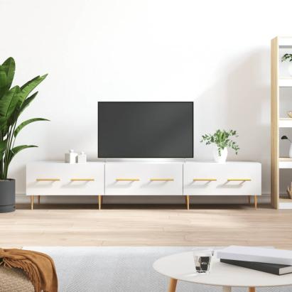 Comodă TV, alb extralucios, 150x36x30 cm, lemn prelucrat GartenMobel Dekor