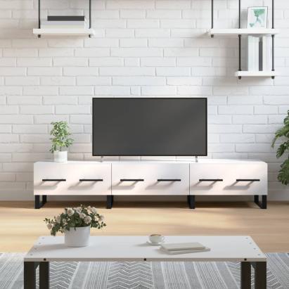 Comodă TV, alb extralucios, 150x36x30 cm, lemn prelucrat GartenMobel Dekor