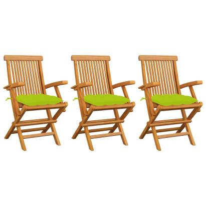 Scaune de grădină cu perne verde aprins, 3 buc., lemn masiv tec GartenMobel Dekor