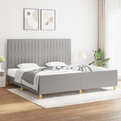Cadru de pat cu tăblie, gri deschis, 200x200 cm, textil GartenMobel Dekor