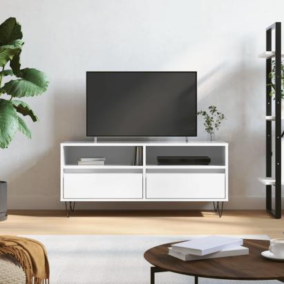Comodă TV, alb extralucios, 100x34,5x44,5 cm, lemn prelucrat GartenMobel Dekor