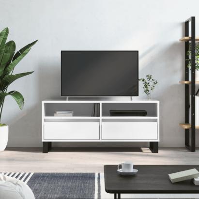 Comodă TV, alb extralucios, 100x34,5x44,5 cm, lemn prelucrat GartenMobel Dekor