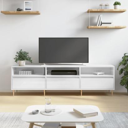 Comodă TV, alb extralucios, 150x30x44,5 cm, lemn prelucrat GartenMobel Dekor