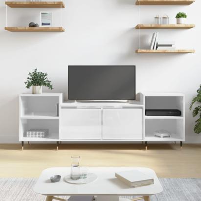 Comodă TV, alb extralucios, 160x35x55 cm, lemn prelucrat GartenMobel Dekor