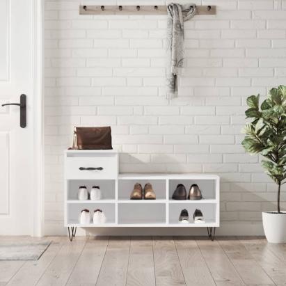 Pantofar, alb extralucios, 102x36x60 cm, lemn compozit GartenMobel Dekor